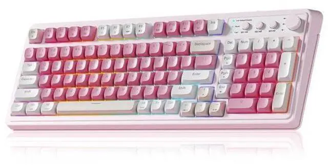 Main image of Vszerda 99 Key Keyboard, Wireless Gaming Keyboard Bluetooth Computer Keyboards Creamy Cute with Number Pad RGB Backlit Tri-Mode BT/2.4GHz/USB-C - Pink