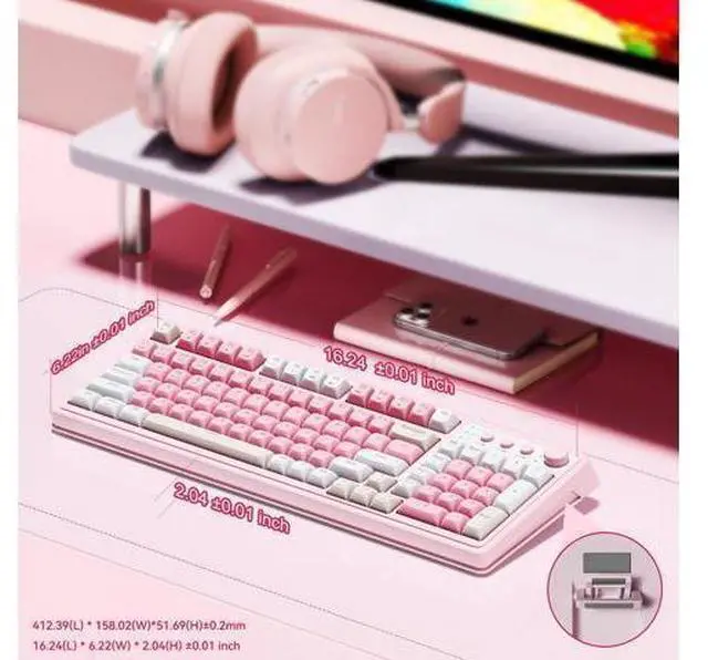 Alt view image 5 of 5 - Vszerda 99 Key Keyboard, Wireless Gaming Keyboard Bluetooth Computer Keyboards Creamy Cute with Number Pad RGB Backlit Tri-Mode BT/2.4GHz/USB-C - Pink