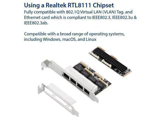 Alt view image 3 of 6 - Vszerda 4 Ports Gigabit M.2 M+B Key Ethernet Card SI-PEX24092