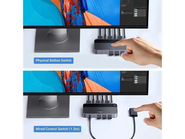Alt view image 5 of 7 - UGREEN USB 3.0 HDMI KVM Switch with 4 USB 3.0 Ports 4K@60Hz for 2 Computers Sharing 1 Monitor Keyboard Mouse Hard Drives Printer, with 2 HDMI Cables, 2 USB Cables and Controller