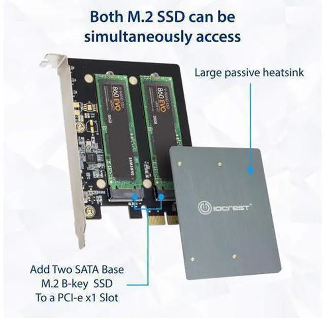 Alt view image 4 of 6 - Vszerda Dual M.2 B-Key SATA SSD Converter PCI Express 3.0 x1 Expansion Card Heat Sink Jmicron JMB582 Chipset SI-PEX40153