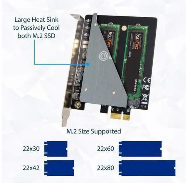 Alt view image 5 of 6 - Vszerda Dual M.2 B-Key SATA SSD Converter PCI Express 3.0 x1 Expansion Card Heat Sink Jmicron JMB582 Chipset SI-PEX40153