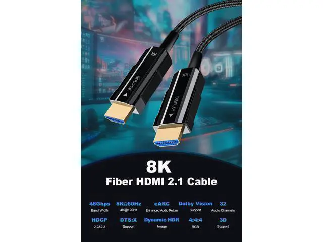 Alt view image 3 of 7 - 8K Long HDMI 2.1 Cable 50ft, Fiber Optic HDMI Cable Braided Cord, High Speed Active HDMI Cable, 48Gbps, 8K@60Hz 4K@120Hz, Dynamic HDR, eARC, HDCP 2.2&2.3, 3D, for HDTV Monitor Game Laptop Xbox PS4/PS5