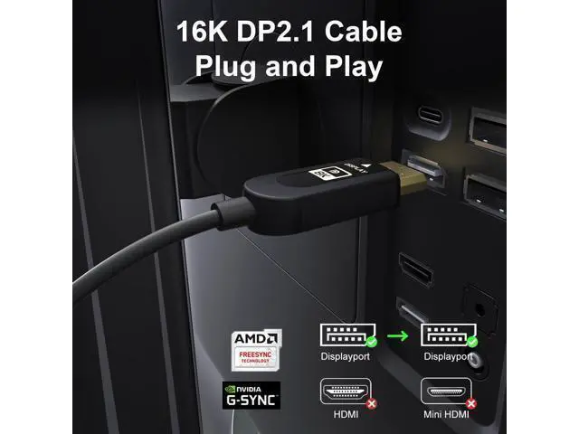 Alt view image 3 of 6 - FIBBR 16K Fiber Optic DisplayPort Cable 2.1 33ft, VESA Certified Active DP Cable 33ft, 40Gbps Display Port Cord 16K@30Hz, 10K@30Hz, 8K@60Hz, 4K@165Hz, HDR, HDCP2.2, DSC 1.2a for Gaming Monitor PC