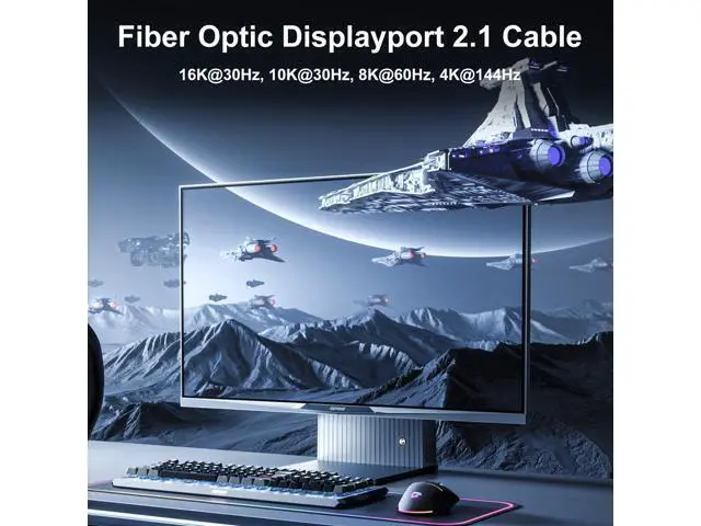 Alt view image 5 of 6 - FIBBR 16K Fiber Optic DisplayPort Cable 2.1 33ft, VESA Certified Active DP Cable 33ft, 40Gbps Display Port Cord 16K@30Hz, 10K@30Hz, 8K@60Hz, 4K@165Hz, HDR, HDCP2.2, DSC 1.2a for Gaming Monitor PC