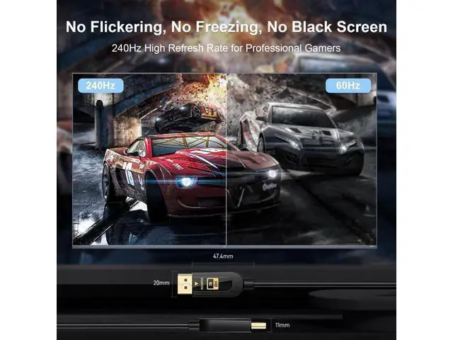 Alt view image 6 of 6 - FIBBR 16K Fiber Optic DisplayPort Cable 2.1 33ft, VESA Certified Active DP Cable 33ft, 40Gbps Display Port Cord 16K@30Hz, 10K@30Hz, 8K@60Hz, 4K@165Hz, HDR, HDCP2.2, DSC 1.2a for Gaming Monitor PC