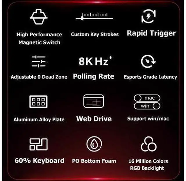 Alt view image 2 of 7 - Vszerda x FGG MADLIONS MAD 68 HE RGB 60% Wired Magnetic Switch Gaming Keyboard with Adjustable Actuation, 8000 Hz Polling Rate, Rapid Trigger Mode, Hall Effect Switches, for PC/Mac, White