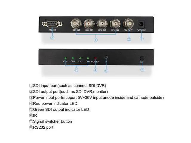 Alt view image 5 of 6 - Vszerda SDI 4x1 Switch 4 Channels SDI Signal to A SDI Signal Channel Support Full-HD SDI Signal Input and Output