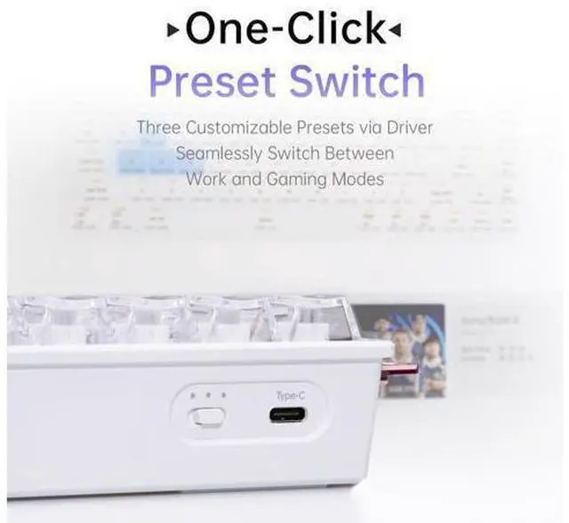 Alt view image 7 of 7 - Vszerda 68 RX Hall Effect Gaming Keyboard, 65% 68-Key Esports Mechanical, Adjustable Magnetic Actuation 0.0053.3 mm in 0.001 mm Steps, Tray-Mount with Aluminum Plate (White, Wolf Switch)