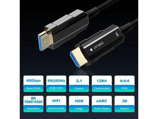 Alt view image 2 of 7 - Vszerda 8K HDMI 2.1 Cable 30ft/9m, Long Fiber Optic HDMI Cable, Ultra High Speed Thin HDMI Cord, 48Gbps,8K@60Hz 4K@120Hz, Dynamic HDR, eARC, HDCP 2.2&2.3, 3D, for HDTV Monitor Game Laptop Xbox PS4/PS5