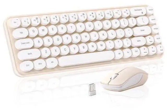 Main image of Vszerda i68 Wireless Keyboard and Mouse Combo, Retro Typewriter Style Keyboard with Round Keycaps, 2.4GHz Connection with Computer PC Desktops Laptop WindowsxP/7/8/10 (Yellow)