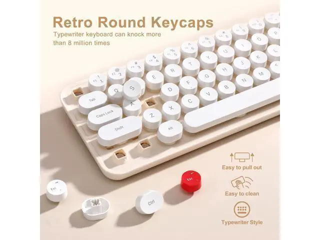 Alt view image 4 of 7 - Vszerda i68 Wireless Keyboard and Mouse Combo, Retro Typewriter Style Keyboard with Round Keycaps, 2.4GHz Connection with Computer PC Desktops Laptop WindowsxP/7/8/10 (Yellow)