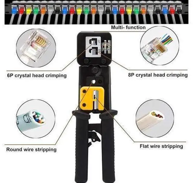 Alt view image 3 of 6 - RJ45/RJ12/RJ11 Computer Crimper Network Tool Kit Cable Tester, Cat5/Cat6 Ethernet Maintenance Crimp Stripper Set, 8P/4P/6P LAN Repair Cutter Suitable for DIY&Household(Black)