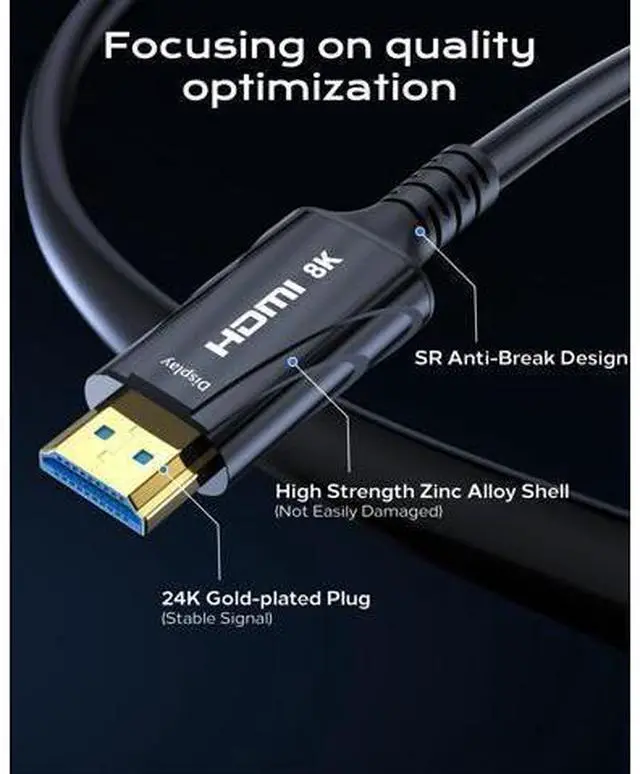 Alt view image 2 of 7 - Vszerda 8K Fiber Optic HDMI Cable 25FT - HDMI Cable 48Gbps,High-Speed HDMI Cord,Supports 8K 60Hz,4K120Hz,HDR/eARC/HDCP 2.2&2.3,Compatiblefor Monitor,Projector,HDTV and DVD Player