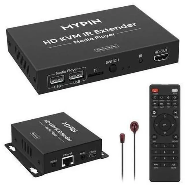Main image of 1080P HDMI KVM Extender Over Cat 6/7/8 Cable up to 492 ft, HD Digital Media Player for USB Drives,HDMI Extender with 3.5mm Audio & Loop Out, Supports IR Remote, Support for One to Many Connection