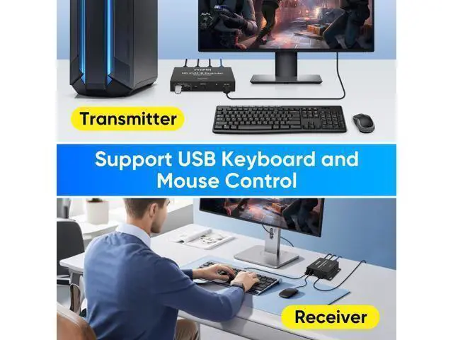 Alt view image 5 of 6 - 1080P HDMI KVM Extender Over Cat 6/7/8 Cable up to 492 ft, HD Digital Media Player for USB Drives,HDMI Extender with 3.5mm Audio & Loop Out, Supports IR Remote, Support for One to Many Connection