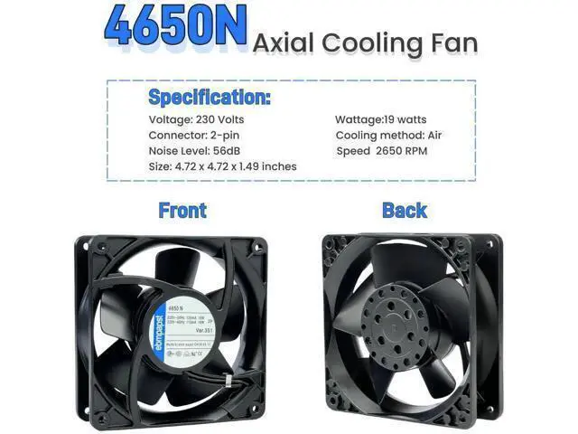 Alt view image 7 of 7 - for ebmpapst Cooling Fan 4650N, All Metal High Temperature Resistant Axial Cooling Fan 2-Pin 120x120x38mm AC 230V 50/60Hz 0.12A