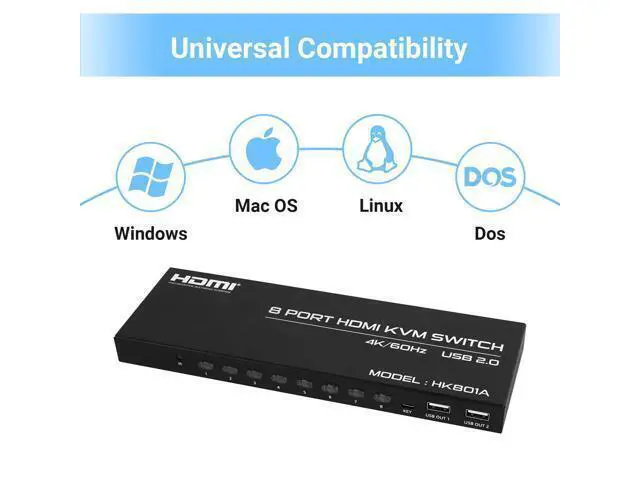 Alt view image 7 of 7 - Vszerda 8 Port HDMI KVM Switch, 4K@60Hz 8 in 1 Out HDMI KVM Switch for 8 Computers Share 1 HD Monitor and 4 USB Devices, Including 8 HDMI Cables and Remote Control