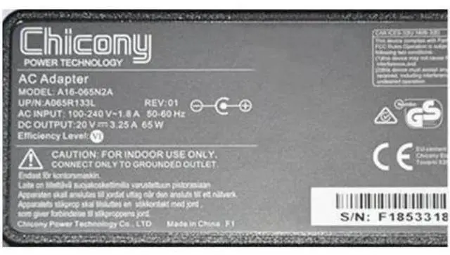 Alt view image 2 of 2 - 20V 3.25A 65W 5.5x2.5mm Chicony A16-065N2A A065R133L Power Supply AC Adapter For Laptop Power Charger