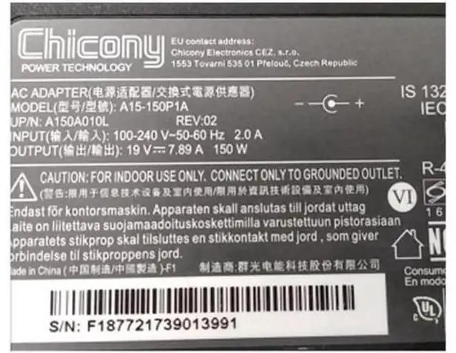 Alt view image 2 of 2 - Chicony A15-150P1A 19V 7.89A 150W A150A010L AC Adapter For CLEVO W650KK1 P955EP6 P950HP6 Laptop Power Supply Charger