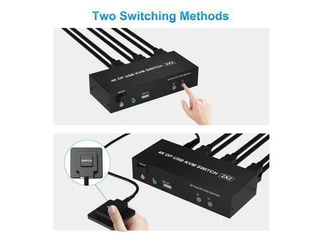 Alt view image 6 of 7 - Vszerda DisplayPort KVM Switch Dual Monitor 4K@60Hz Extended Display, 2 Computers 2 Monitors Displayport Switch with Audio Microphone Output and 3 USB Ports, PC Monitor Keyboard Mouse Switcher