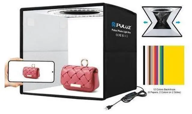 Main image of PULUZ 25cm Folding Portable Ring Light Photo Lighting Studio Shooting Tent Box with 12 Colors Backdrops, Size: 25cm x 25cm x 25cm (Style 1)