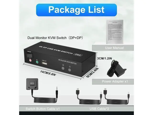 Alt view image 7 of 7 - Vszerda DisplayPort KVM Switch Dual Monitor 4K@60Hz Extended Display, 2 Computers 2 Monitors Displayport Switch with Audio Microphone Output and 3 USB Ports, PC Monitor Keyboard Mouse Switcher