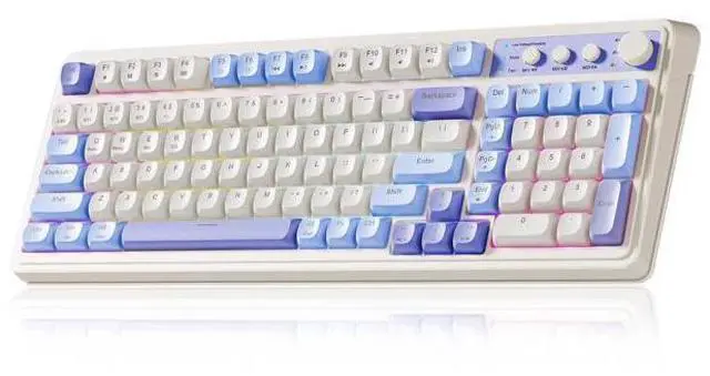 Main image of Vszerda 99 Key Keyboard, Tri-Mode Bluetooth/2.4GHz/USB-C Cute Creamy Gaming Keyboard with Number Pad RGB Backlit, Media Knob Custom Mechanical Feel Computer Keyboards for MAC Xbox PC Gamer - Purple