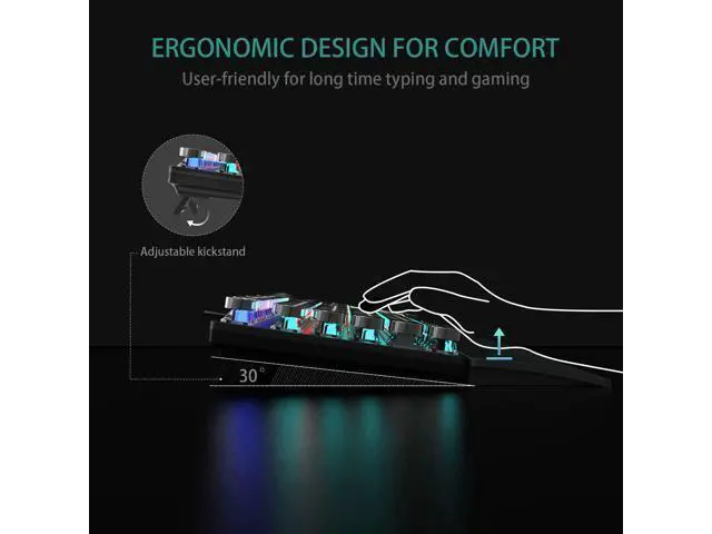 Alt view image 7 of 7 - Vszerda F2088 Typewriter Style Mechanical Gaming Keyboard Wired,Blue Switches,Rainbow LED Backlit,Removable Wrist Rest,Media Control Knob,Retro Punk Round Keycaps,USB Wired Computer Keyboard
