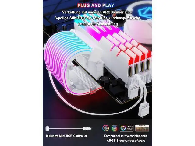 Alt view image 4 of 7 - Vszerda RGB PSU Cable Extension with ARGB LED Stripes and PVC Sleeved Extend Cable - 16AWG 24 Pin ATX Dual 8 Pin PCIE Set