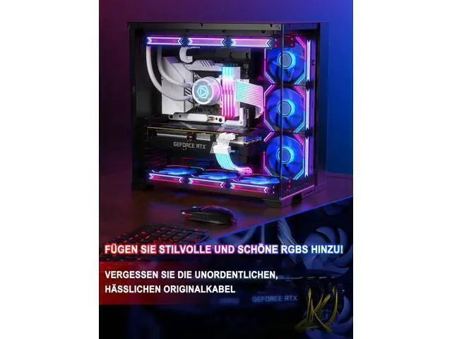 Alt view image 6 of 7 - Vszerda RGB PSU Cable Extension with ARGB LED Stripes and PVC Sleeved Extend Cable - 16AWG 24 Pin ATX Dual 8 Pin PCIE Set