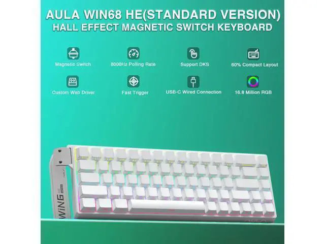 Alt view image 2 of 7 - Vszerda WIN68 HE Mechanical Gaming Keyboard 60%, Hall Effect Magnetic Switch, Fast Trigger Mode Adjustable Actuation, 8000Hz Polling Rate, RGB Backlit, Wired White Keyboard for Laptop/PC Gamer