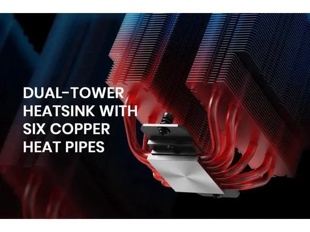 Alt view image 2 of 7 - ID-COOLING FROZN A620 Black - 6.1" Height Black Dual-Tower Air CPU Cooler, 6×6mm Heatpipes, Dual 120x120x25mm FDB Fans, TDP 270W, Intel LGA1700/1851/1200/115X; AMD AM4/AM5 (153mm in Height)