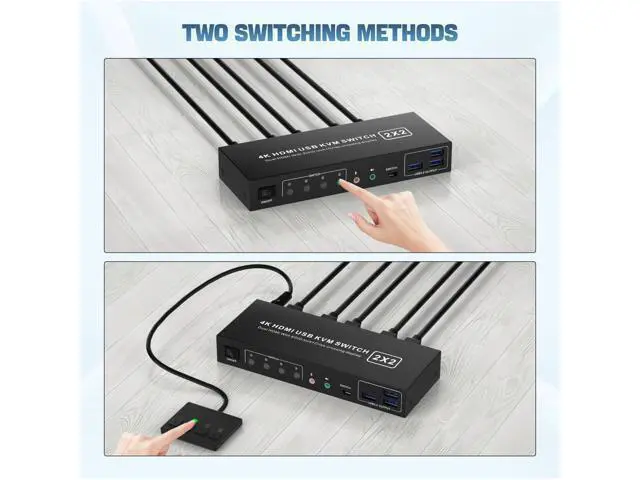 Alt view image 4 of 7 - Vszerda HDMI KVM Switch 2 Montiors 2 Computers USB 3.0, 4K@60Hz KVM Switch Dual Monitor with 3 USB 3.0 Ports and Audio, 2 Port KVM Switch with Dual Monitor Cross Display for 2 Computers