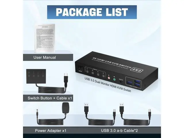 Alt view image 7 of 7 - Vszerda HDMI KVM Switch 2 Montiors 2 Computers USB 3.0, 4K@60Hz KVM Switch Dual Monitor with 3 USB 3.0 Ports and Audio, 2 Port KVM Switch with Dual Monitor Cross Display for 2 Computers
