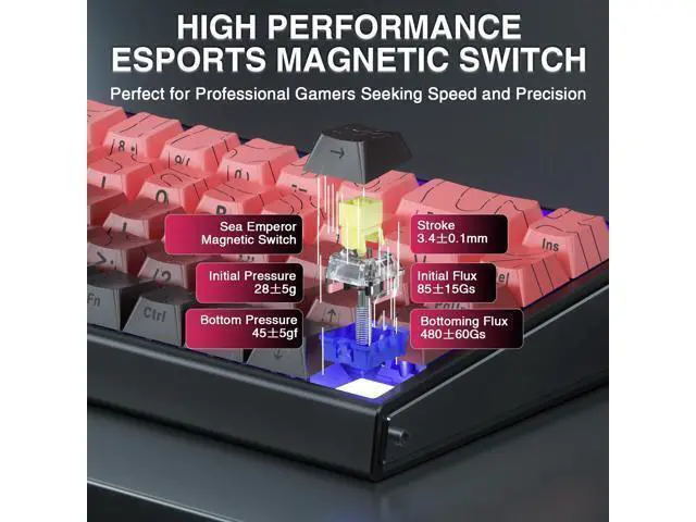 Alt view image 5 of 7 - Vszerda Hero 68 HE 60% Gaming Keyboard Wired, Hall Effect Magnetic Switch Keyboard with 8K Hz Polling Rate, Side Printed PBT Keycaps, RGB Light Box, Customizable Web Software for PC/Mac Gamers
