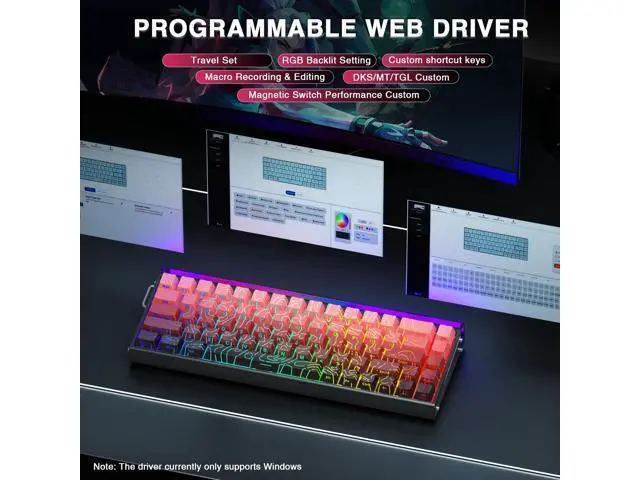 Alt view image 6 of 7 - Vszerda Hero 68 HE 60% Gaming Keyboard Wired, Hall Effect Magnetic Switch Keyboard with 8K Hz Polling Rate, Side Printed PBT Keycaps, RGB Light Box, Customizable Web Software for PC/Mac Gamers