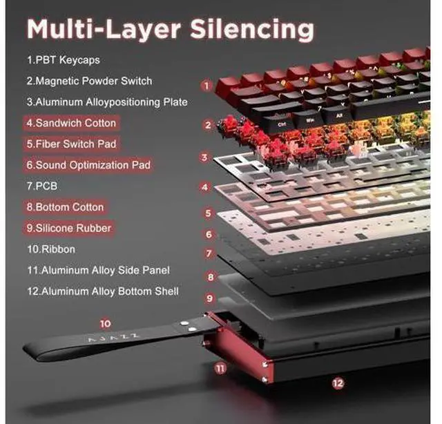 Alt view image 4 of 7 - Vszerda Alux60-60% Mechanical Gaming Keyboard Wired, Magnetic Switch Hot Swappable, Rapid Trigger Hall Effect Magnetic Switches, 8K Hz Polling Rate, RGB Small Keyboard for Mac/Win (Red)