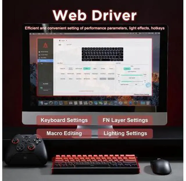 Alt view image 6 of 7 - Vszerda Alux60-60% Mechanical Gaming Keyboard Wired, Magnetic Switch Hot Swappable, Rapid Trigger Hall Effect Magnetic Switches, 8K Hz Polling Rate, RGB Small Keyboard for Mac/Win (Red)