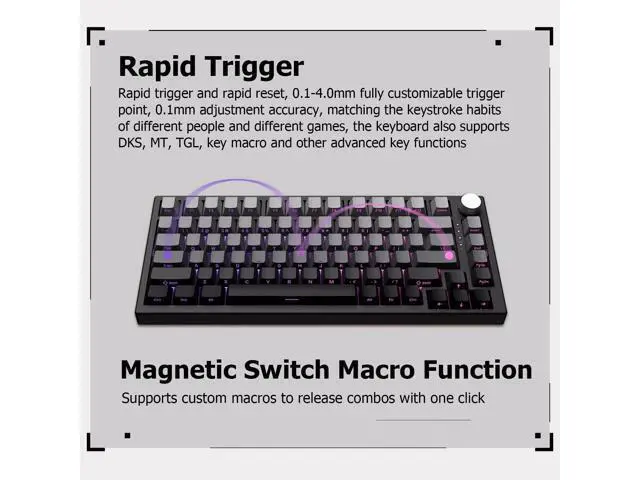 Alt view image 4 of 7 - Vszerda VGN A75 Rapid Trigger Gaming Keyboard - 75% Hall Effect Magnetic Switch Keyboard, Adjustable Actuation, Key Macro, RGB, Gasket, HotSwap, Gradient Side Printed Keycaps, for Win/MAC, White