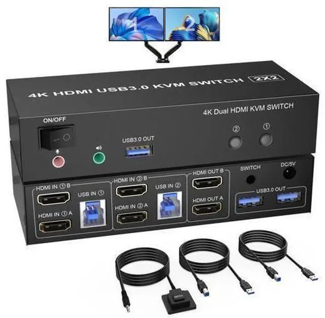 Main image of Vszerda USB 3.0 Dual Monitor KVM Switch HDMI 2 Port, 4K@60Hz Extended Display KVM Switch 2 Monitors 2 Computers with Audio Microphone Output and 3 USB 3.0 Ports, PC Monitor Keyboard Mouse Switcher