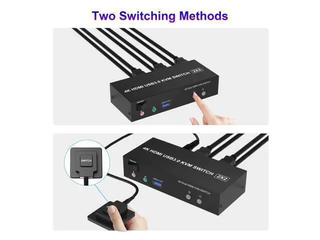 Alt view image 6 of 7 - Vszerda USB 3.0 Dual Monitor KVM Switch HDMI 2 Port, 4K@60Hz Extended Display KVM Switch 2 Monitors 2 Computers with Audio Microphone Output and 3 USB 3.0 Ports, PC Monitor Keyboard Mouse Switcher