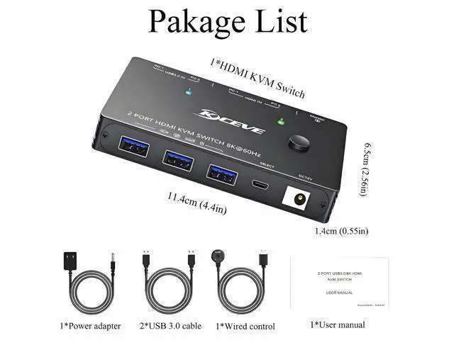 Alt view image 7 of 7 - 8K KVM Switch 1 Monitor 2 Computers 8K@60Hz 4K@120Hz, HDMI KVM Switch with 3 USB 3.0 Ports for 2 Computers Share 1 Monitor Keyboard Mouse Printer, with 2 USB Cables and Controller