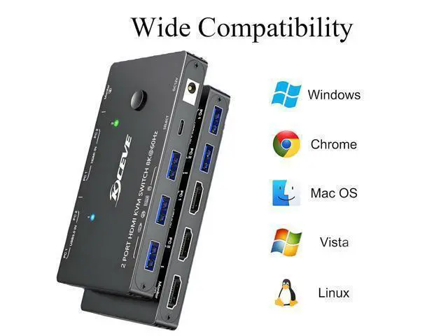 Alt view image 5 of 7 - 8K KVM Switch 1 Monitor 2 Computers 8K@60Hz 4K@120Hz, HDMI KVM Switch with 3 USB 3.0 Ports for 2 Computers Share 1 Monitor Keyboard Mouse Printer, with 2 USB Cables and Controller