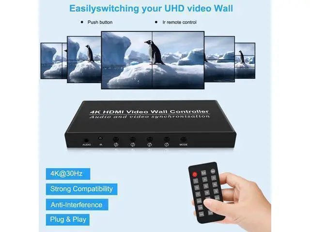 Alt view image 4 of 7 - Vszerda 2x2 HDMI Video Wall Controller,HDMI Video Image Processor Screen Splicing 4K Output TV Wall Processor,4 Way HDMI 180 Degree Rotate 4 TV Screens into 1 Wall Display