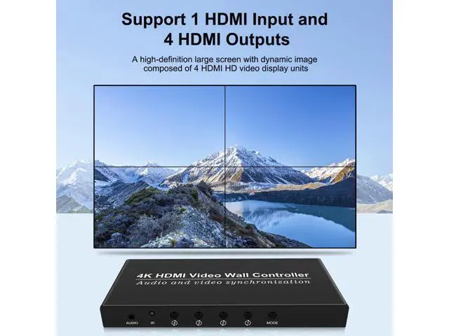 Alt view image 6 of 7 - Vszerda 2x2 HDMI Video Wall Controller,HDMI Video Image Processor Screen Splicing 4K Output TV Wall Processor,4 Way HDMI 180 Degree Rotate 4 TV Screens into 1 Wall Display
