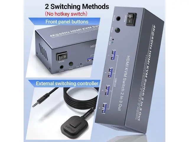Alt view image 4 of 7 - Vszerda 4K@60Hz Three Monitor HDMI KVM Switch, 2 Port HDMI KVM Switch 3 Minitors 2 Computers for Managing 2 PC Using 1 Set of Keyboard Mouse, 2 PC Share 4 USB 3.0 Ports