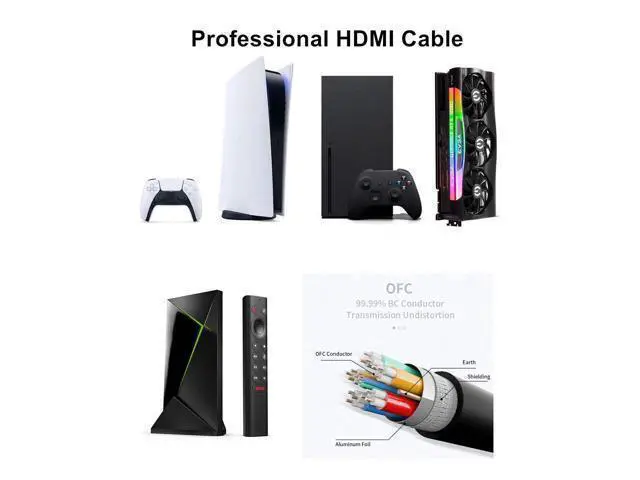 Alt view image 3 of 7 - Vszerda 8K HDMI Cable 48Gbps 65 FT, Nylon Braided High Speed HDMI® Cable 4k 120Hz 2k 165Hz 8k 60Hz 12bit eARC ARC Dolby Atmos HDR10+ HDCP2.3 Compatible for Gaming PC TV Soundbar Monitor Mac PS5 Xbox