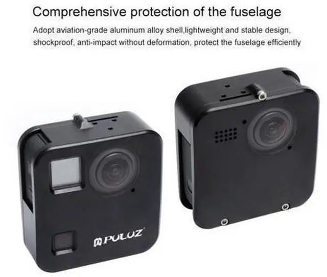 Alt view image 4 of 7 - PULUZ for GoPro Fusion Housing Shell CNC Aluminum Alloy Protective Cage with Basic Mount & Lens Caps(Black)