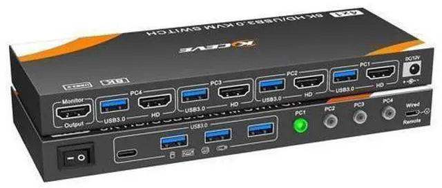 Main image of HDMI KVM Switch 4 Computers 1 Monitor, USB 3.0 HDMI KVM Switch 4 Port 4K@120Hz. Support 8K@60Hz Resolution for 4 Computers Share Mouse Keyboard and Monitor